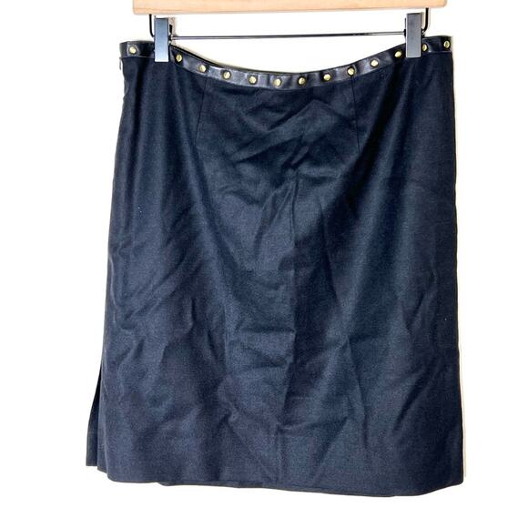 Worth black wool blend with leather trim and studs straight skirt size 10 B189 - Picture 4 of 4